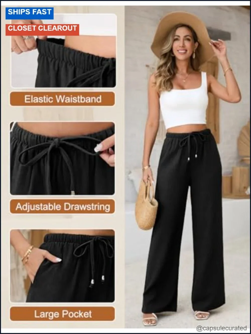 Flowy Wide Leg Linen Palazzo Pants High Waist Casual Summer Beach